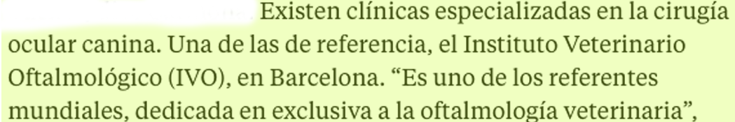 Cita en La Vanguardia sobre IVO como referente mundial en oftalmología veterinaria